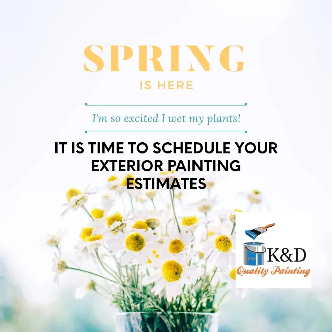 Spring painting schedule announcement with daisies.