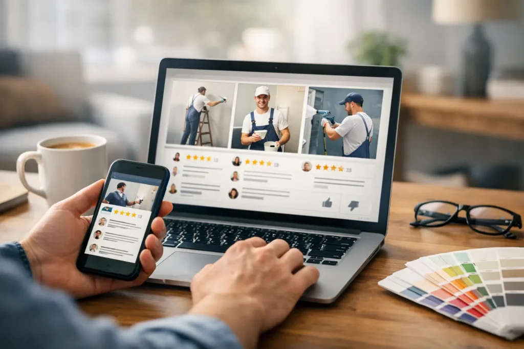 Digital handyman service comparison on screen