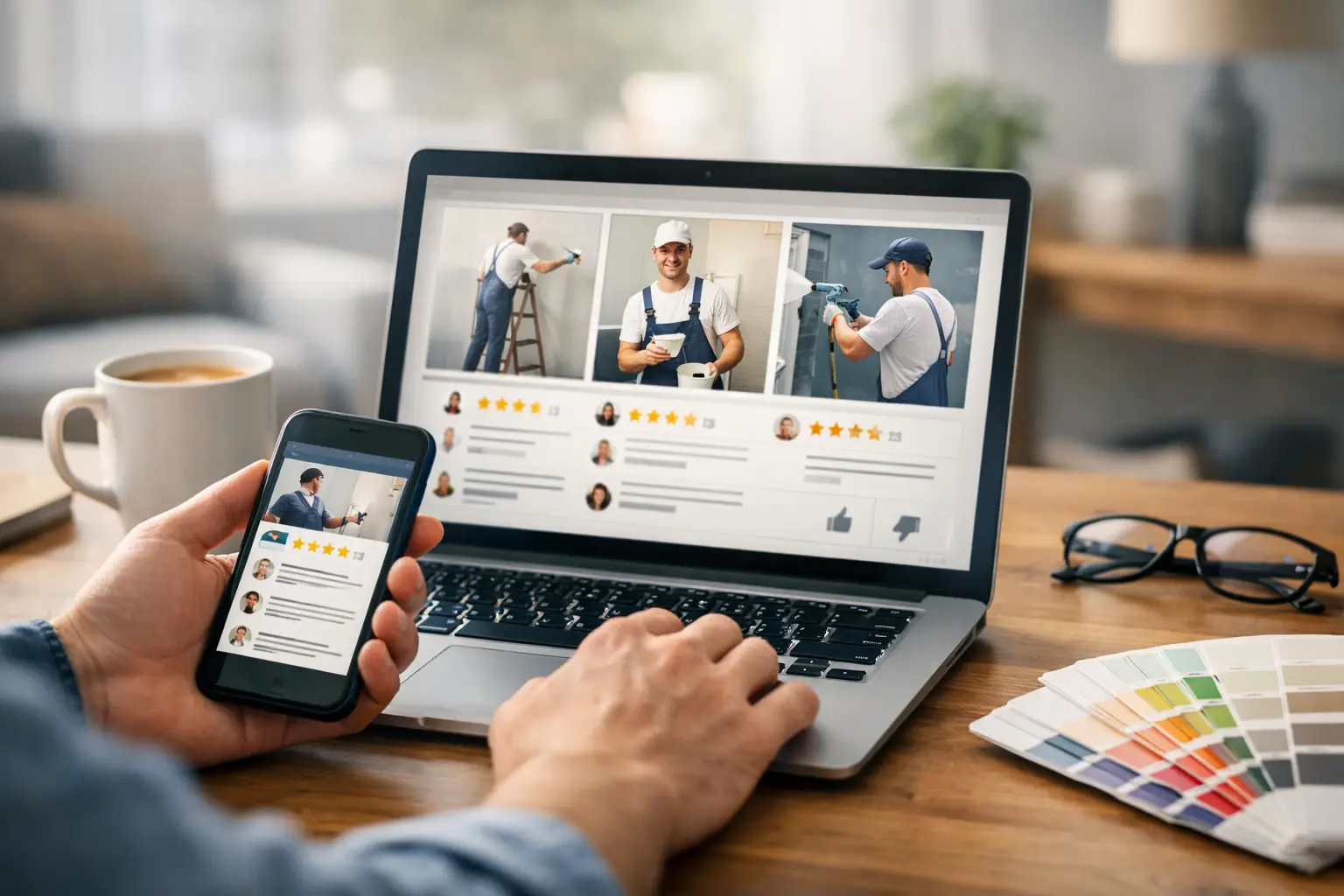 Digital handyman service comparison on screen