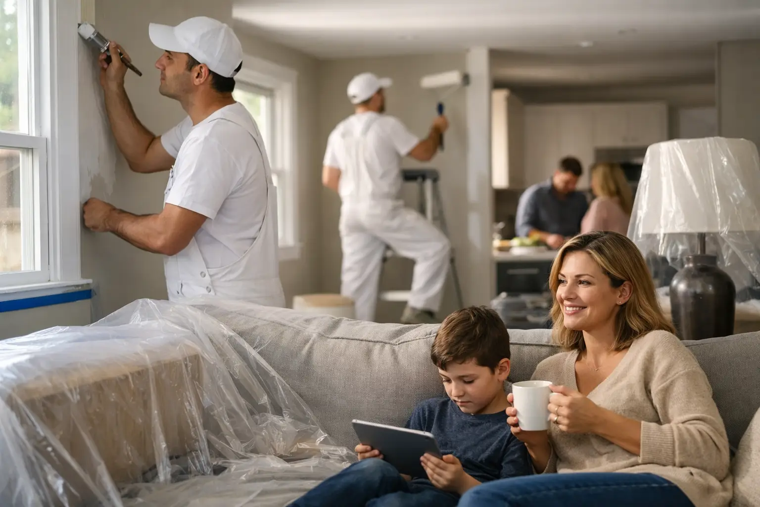 Home renovation with family in living room