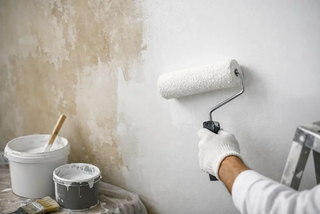 Painting a wall with a roller