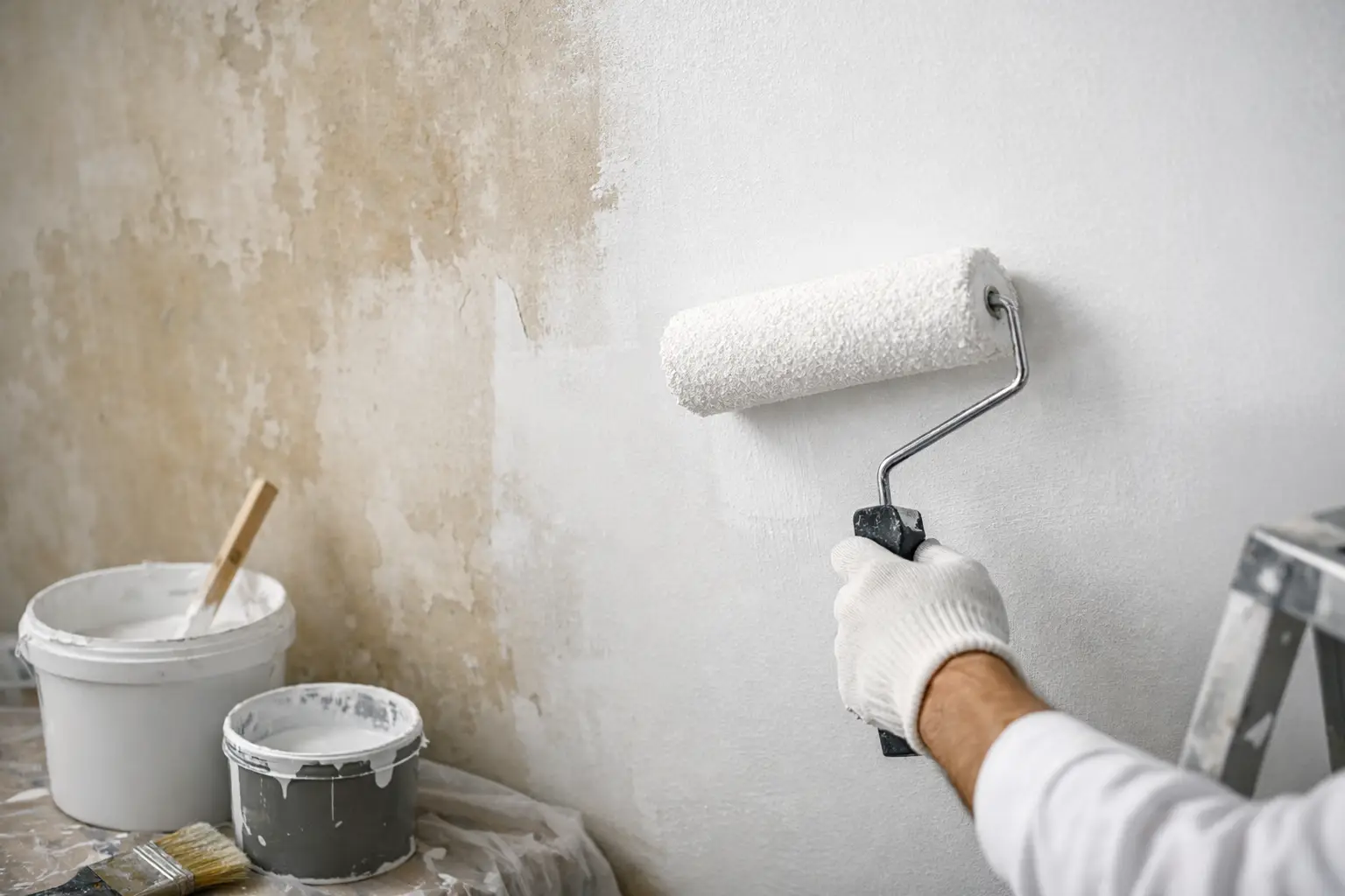 Painting a wall with a roller