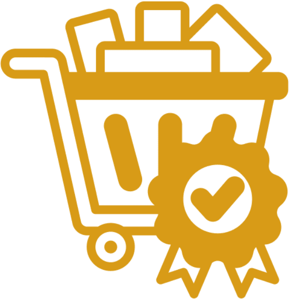 Gold shopping cart and checkmark symbol