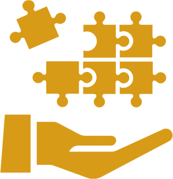 Hand reaching for puzzle pieces