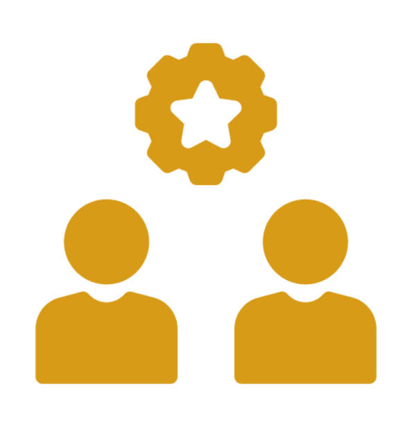 Teamwork icon with two silhouettes and star.