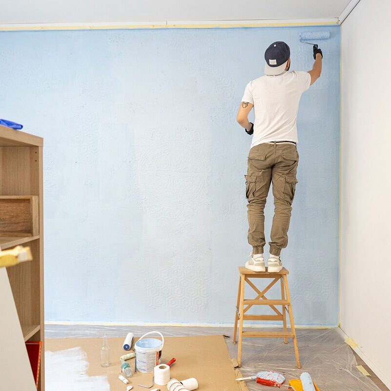 Home renovation with blue wall painting